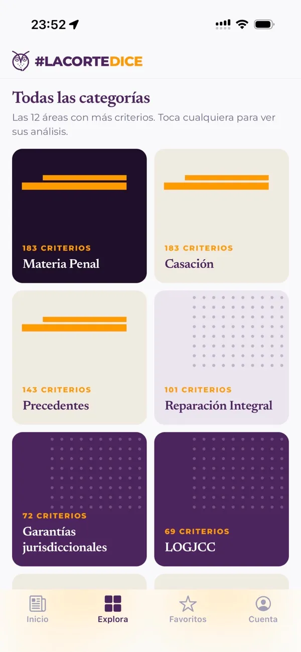 La Corte Dice app: categories of constitutional case law